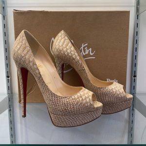 NEW Christian Louboutin Lady Peep 150 Liege Embossed peep-toe stiletto heels